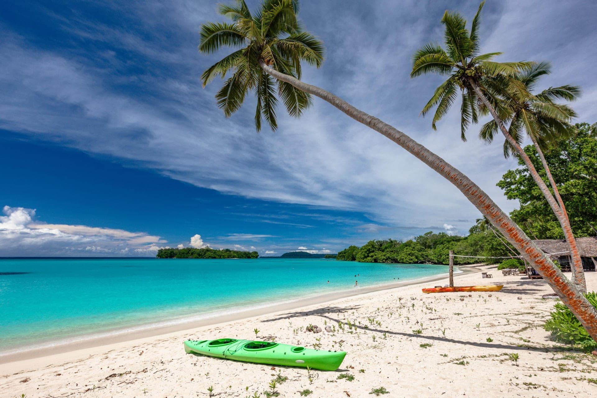 Tropical beach with crystal clear water and palm trees in Vanuatu