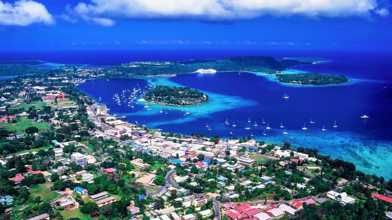 A sheltered bay and green coastline in Vanuatu