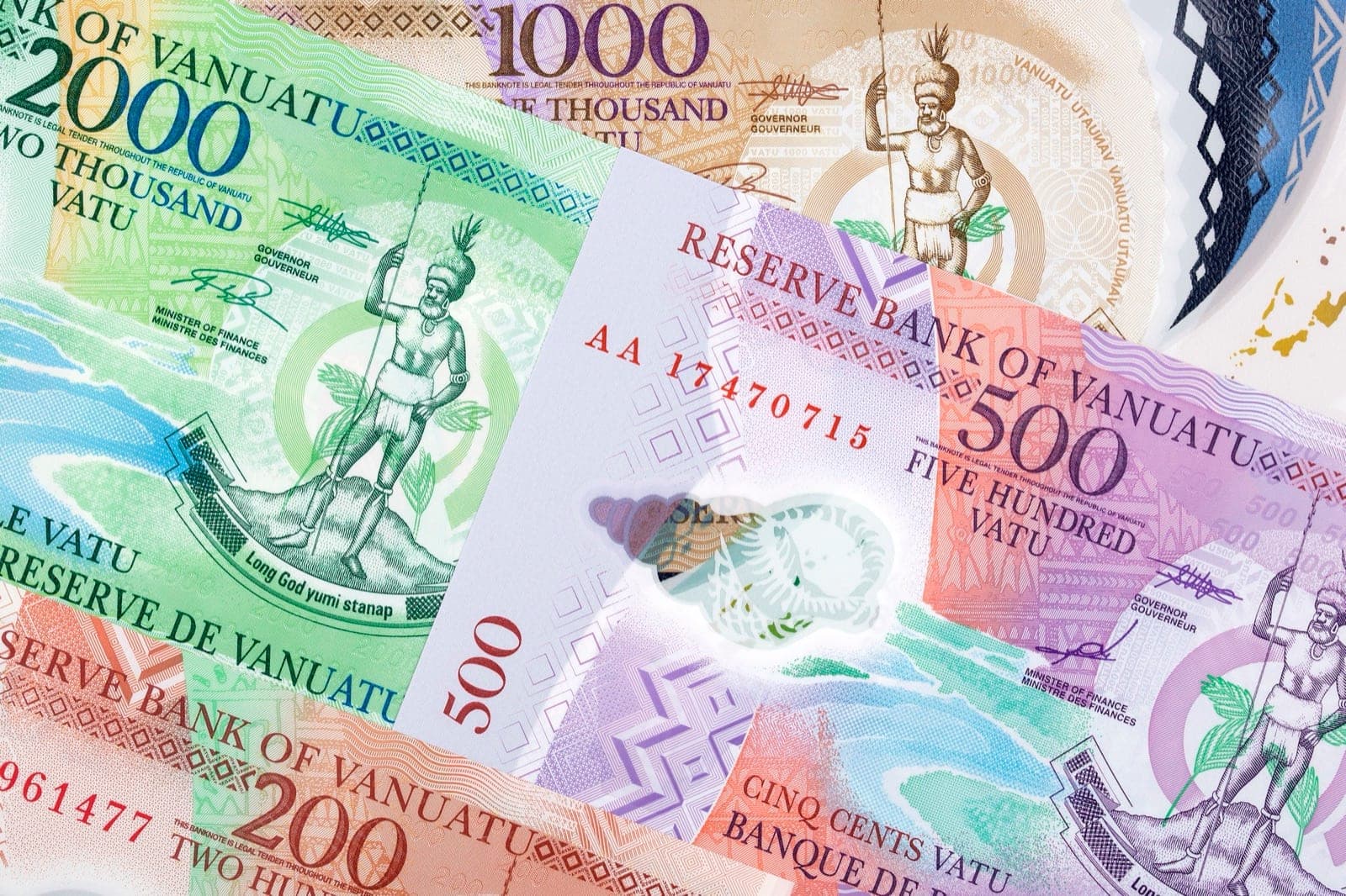 Vanuatu vatu banknotes and coins, the national currency